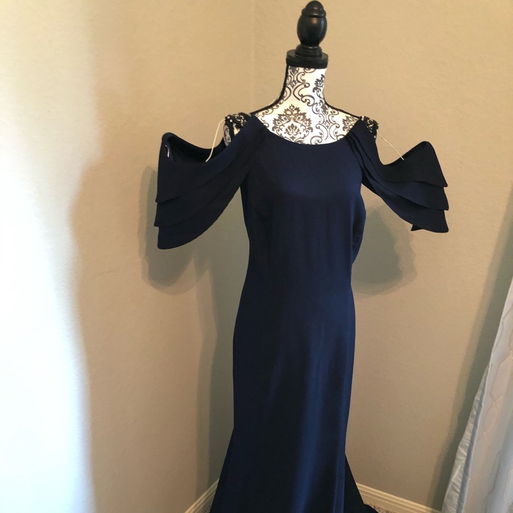 Formal, Navy Cold Shoulder Dress
